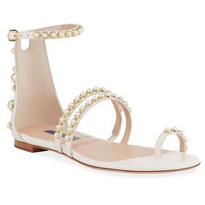 Stuart Weitzman Petrina Flat Studded Metallic Sandals